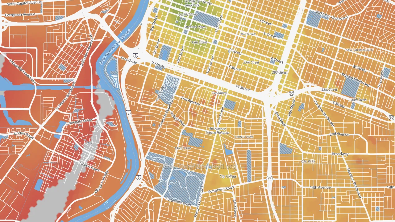Transit Grade map of 95818, CA