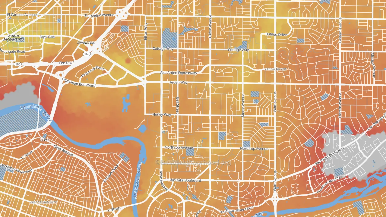 Transit Grade map of 95825, CA