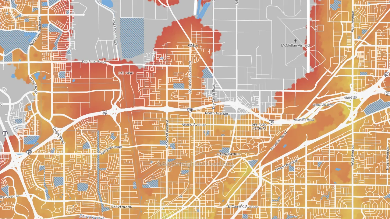 Transit Grade map of 95838, CA