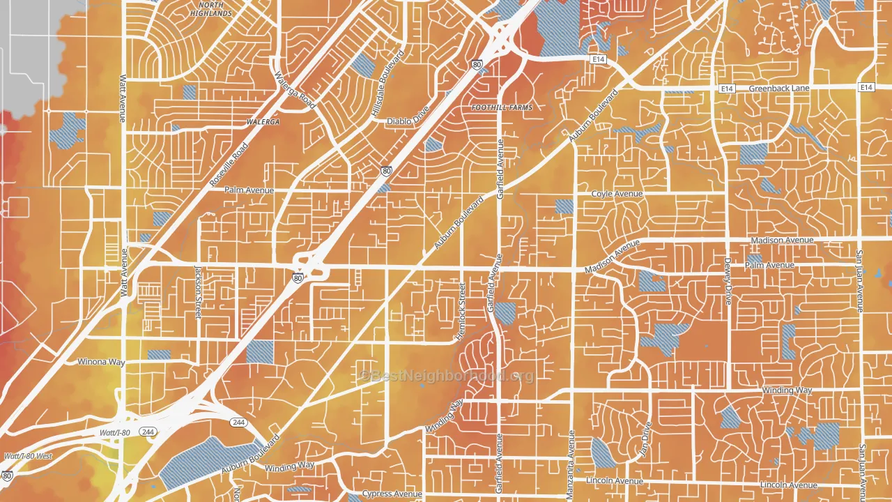 Transit Grade map of 95841, CA