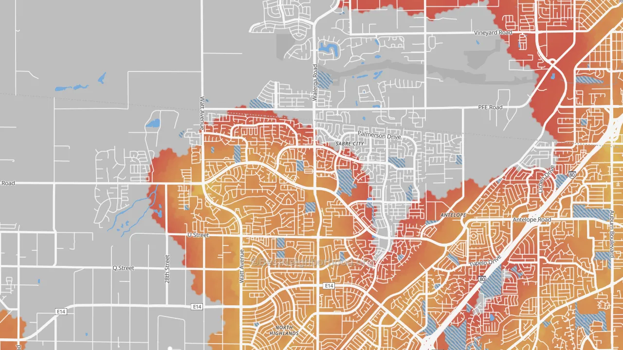 Transit Grade map of 95843, CA