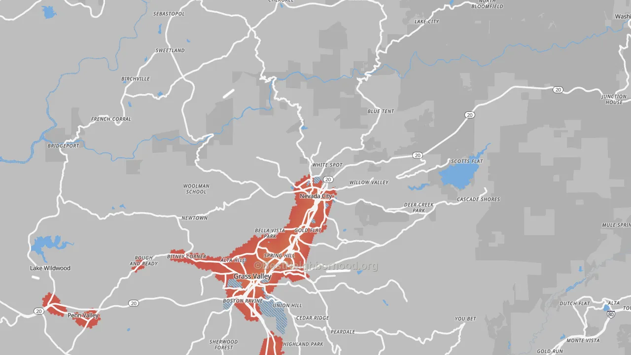 Transit Grade map of 95959, CA