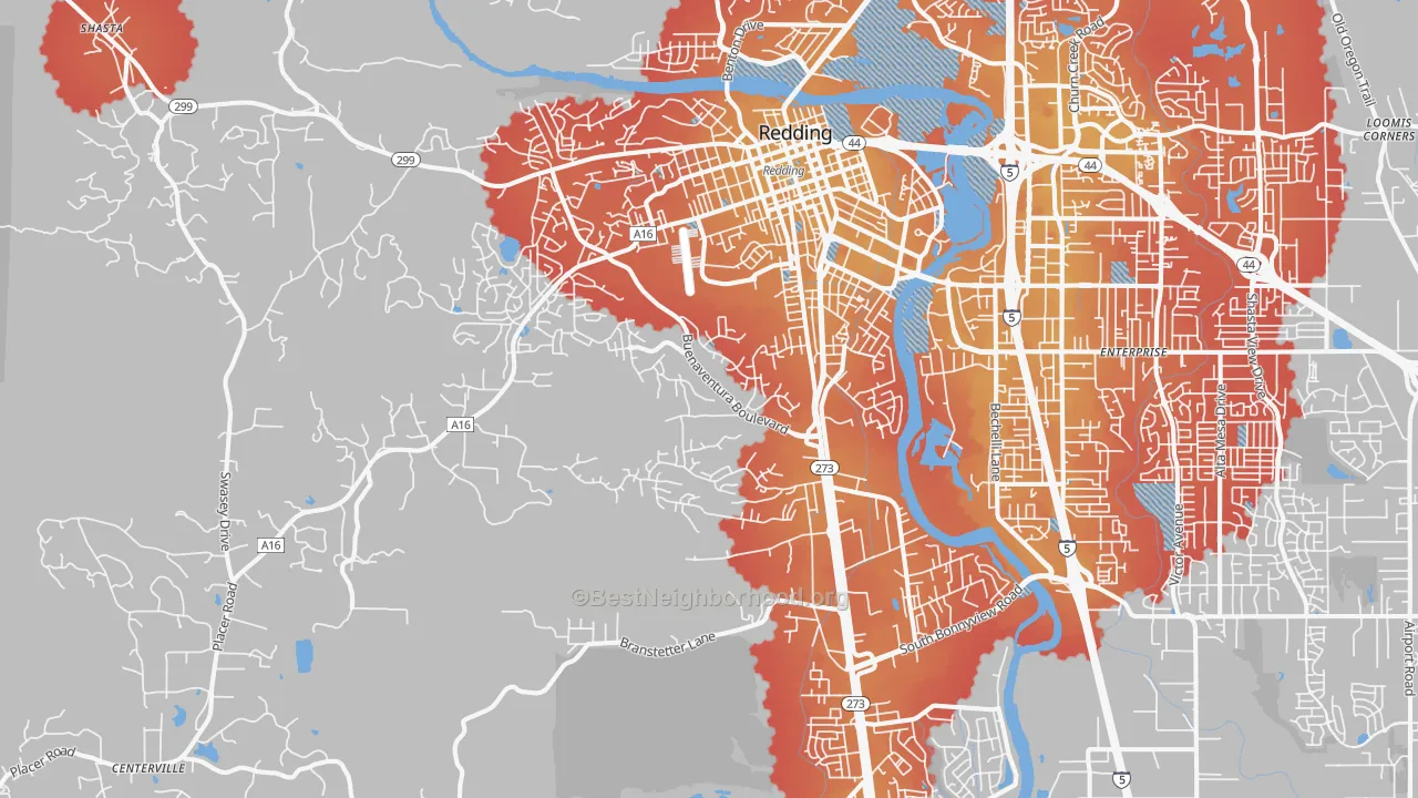 Transit Grade map of 96001, CA