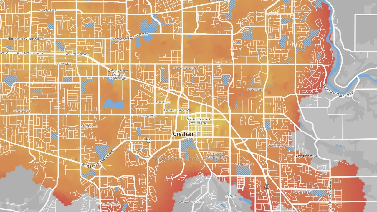 Transit Grade map of 97030, OR