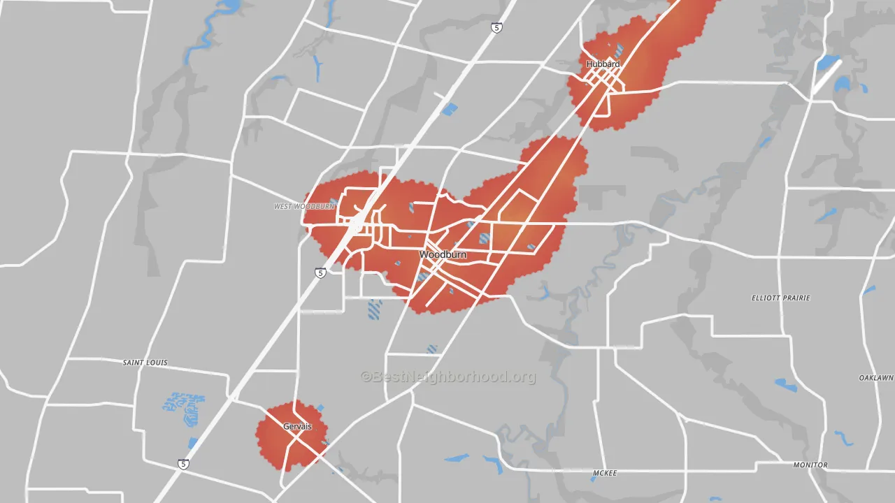 Transit Grade map of 97071, OR
