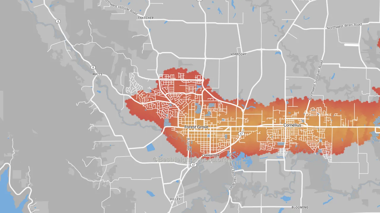Transit Grade map of 97116, OR