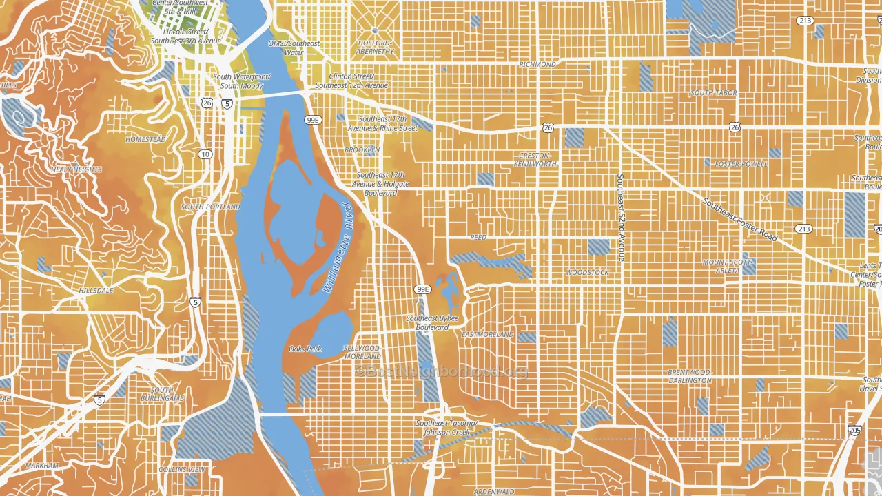 Transit Grade map of 97202, OR