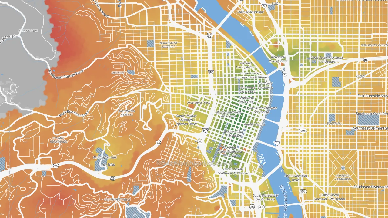 Transit Grade map of 97205, OR