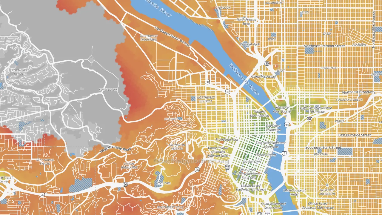 Transit Grade map of 97210, OR