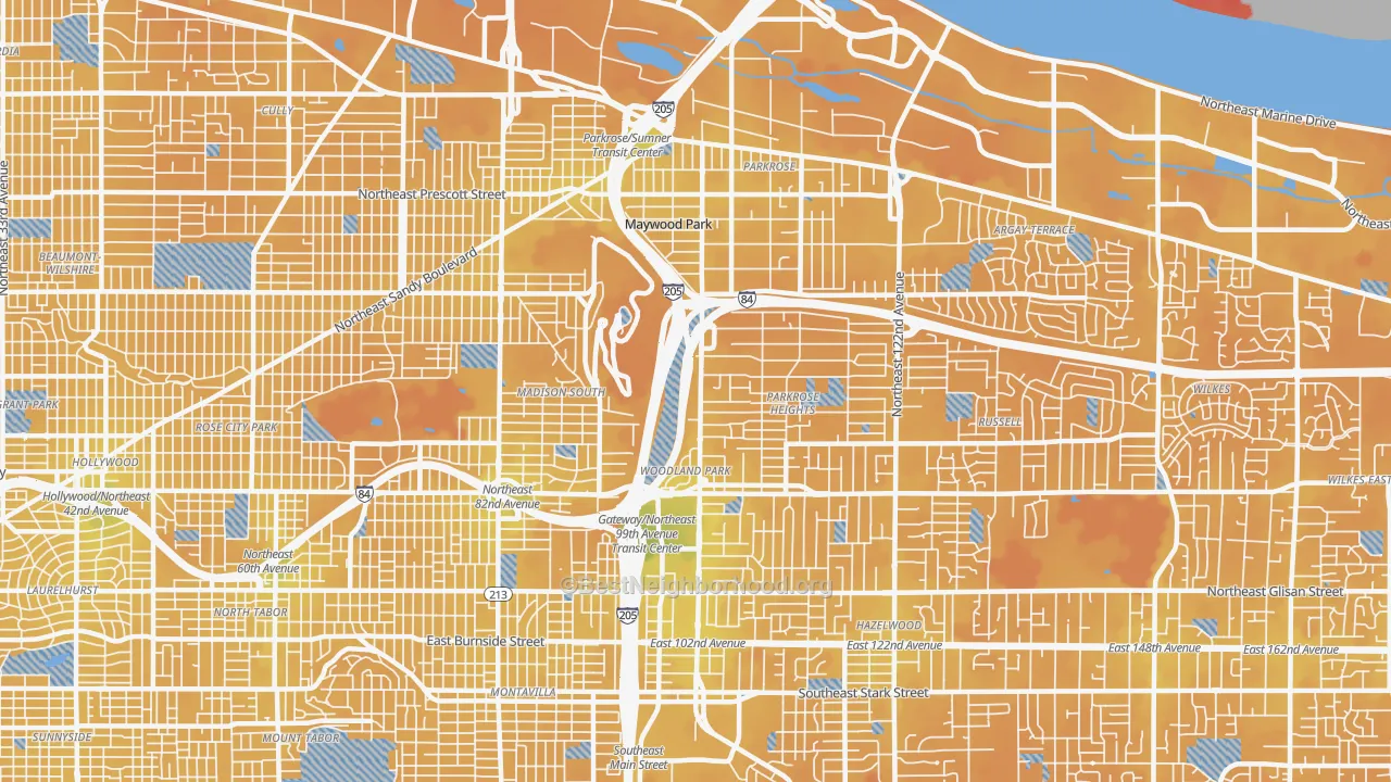 Transit Grade map of 97220, OR