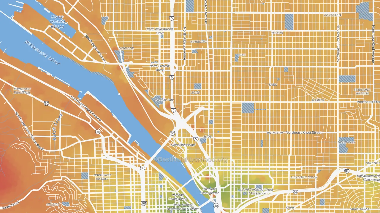 Transit Grade map of 97227, OR