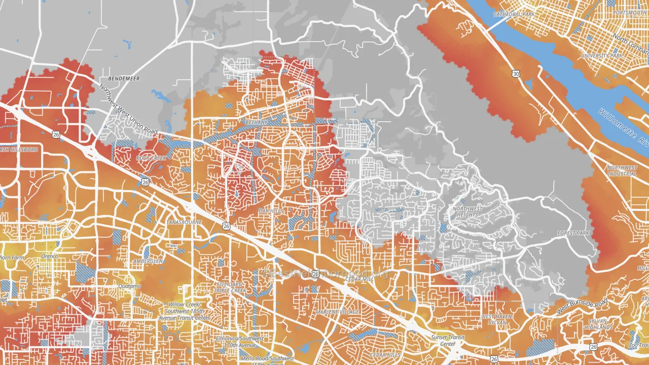 Transit Grade map of 97229, OR