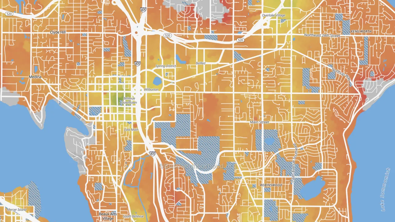 Transit Grade map of 98005, WA