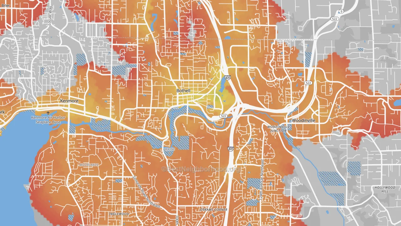 Transit Grade map of 98011, WA