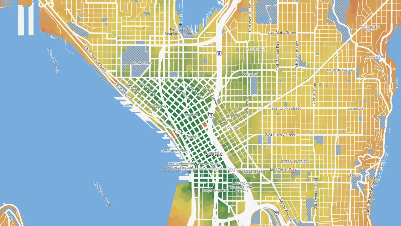 Transit Grade map of 98101, WA