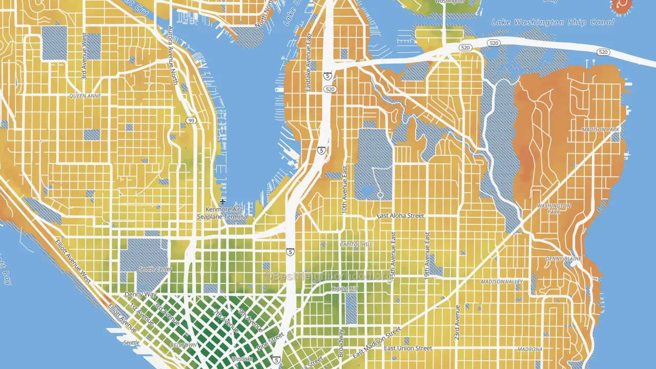 Transit Grade map of 98102, WA