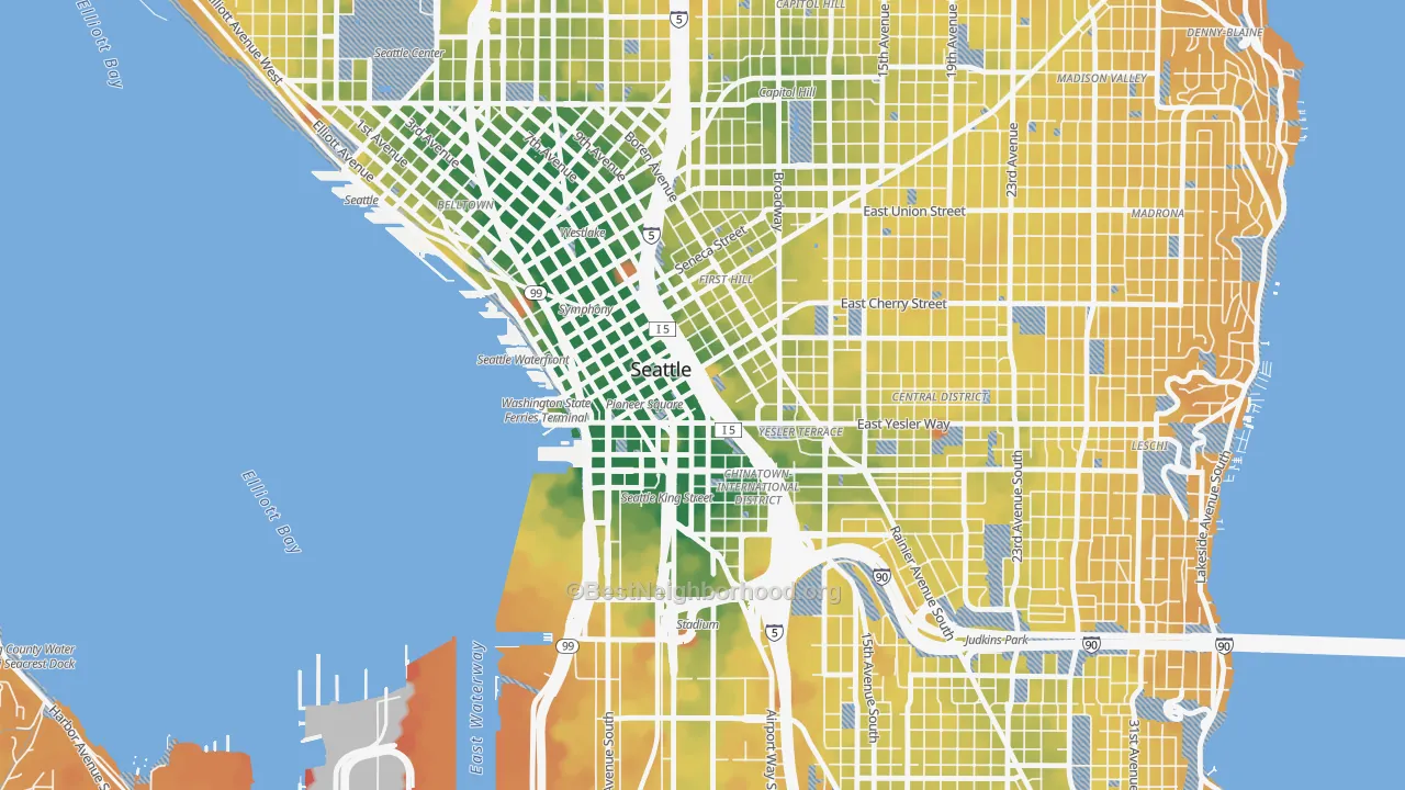 Transit Grade map of 98104, WA