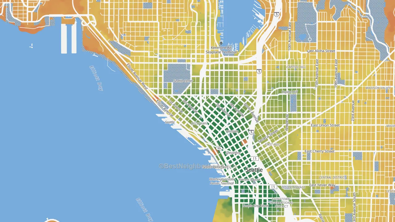 Transit Grade map of 98121, WA