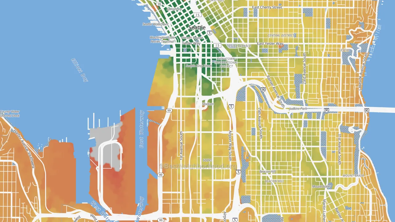 Transit Grade map of 98134, WA