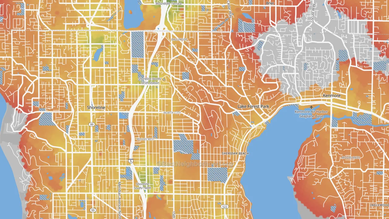 Transit Grade map of 98155, WA