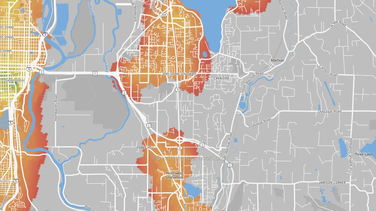 Transit Grade map of 98205, WA