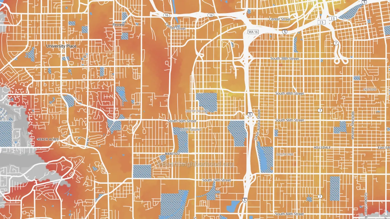 Transit Grade map of 98409, WA