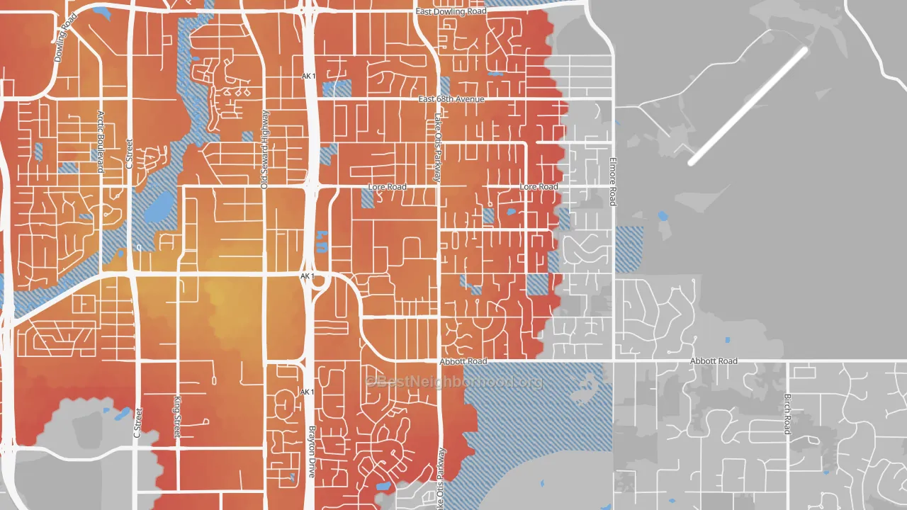 Transit Grade map of Abbott Loop, Anchorage, AK