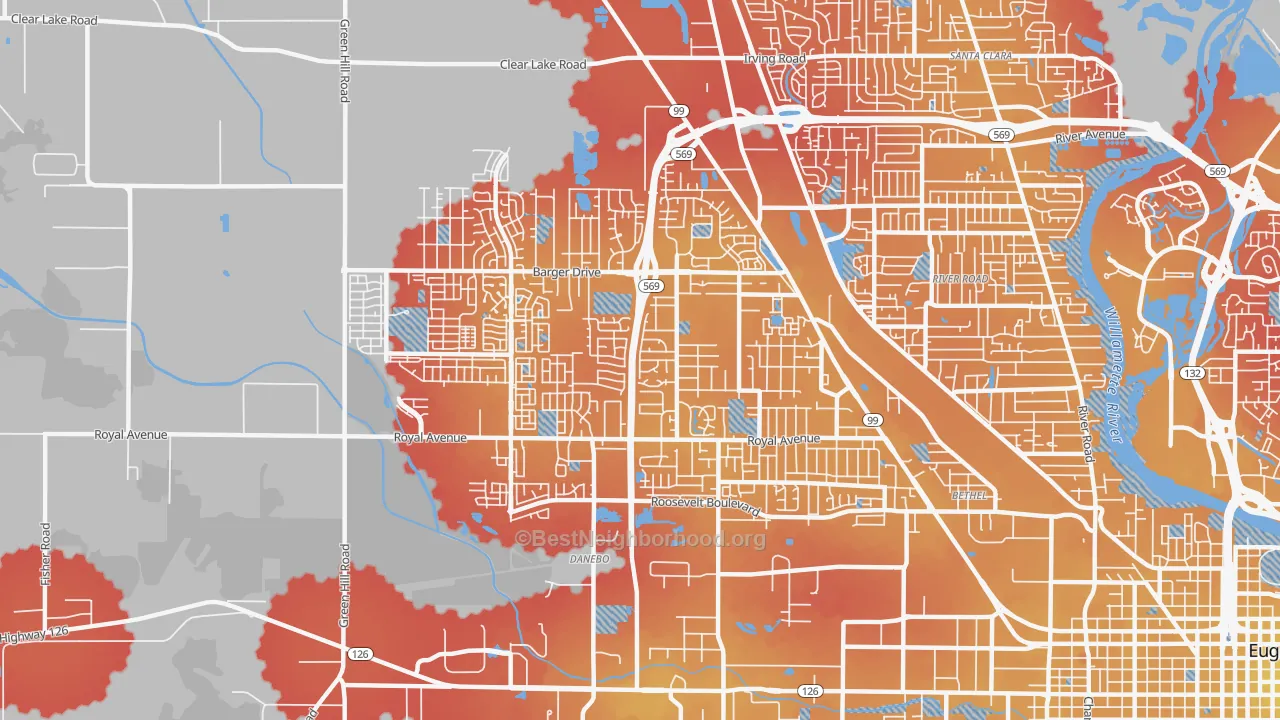Transit Grade map of Active Bethel, Eugene, OR