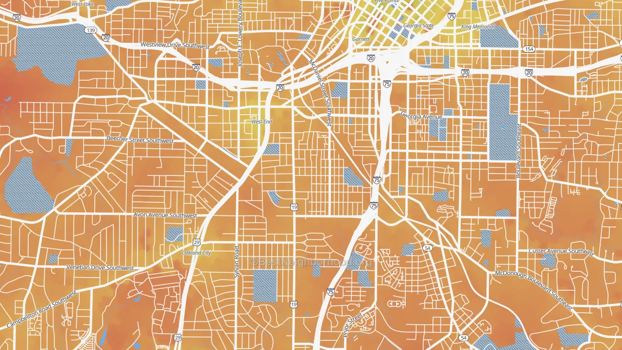 Transit Grade map of Adair Park, Atlanta, GA