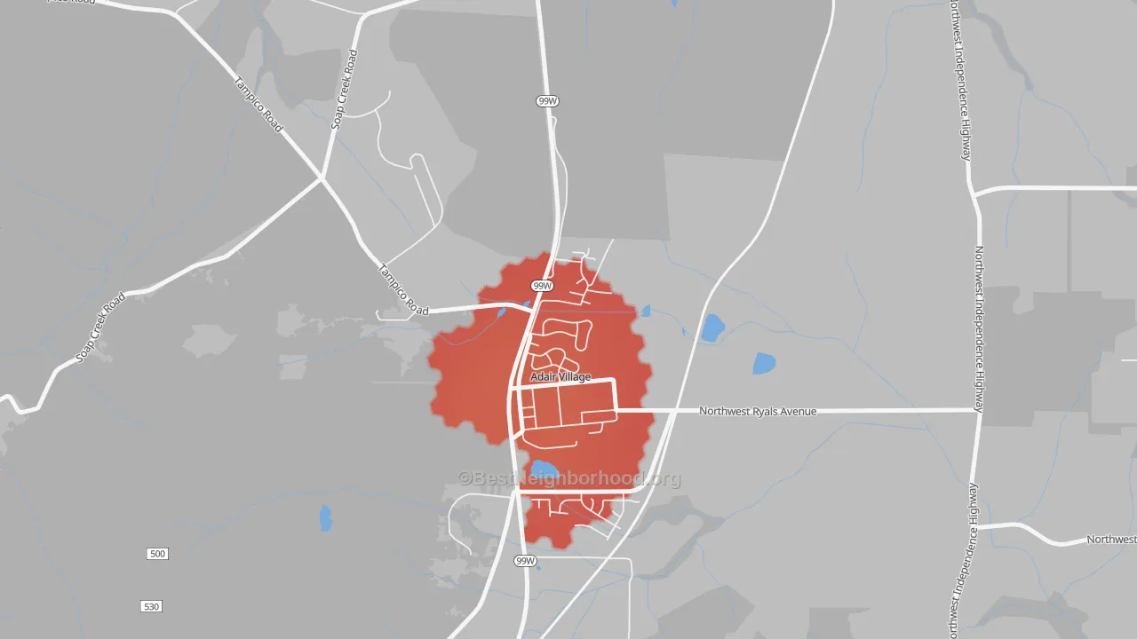 Transit Grade map of Adair Village, OR