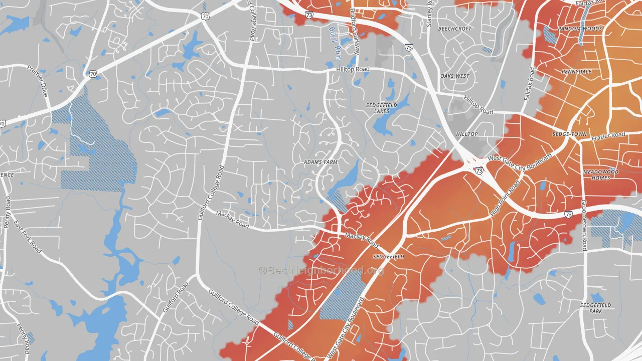 Transit Grade map of Adams Farm, Greensboro, NC