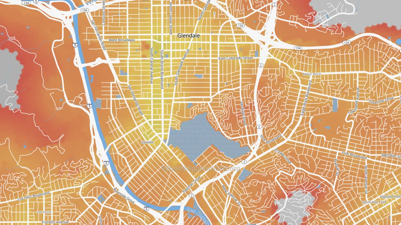 Transit Grade map of Adams Hill, Glendale, CA