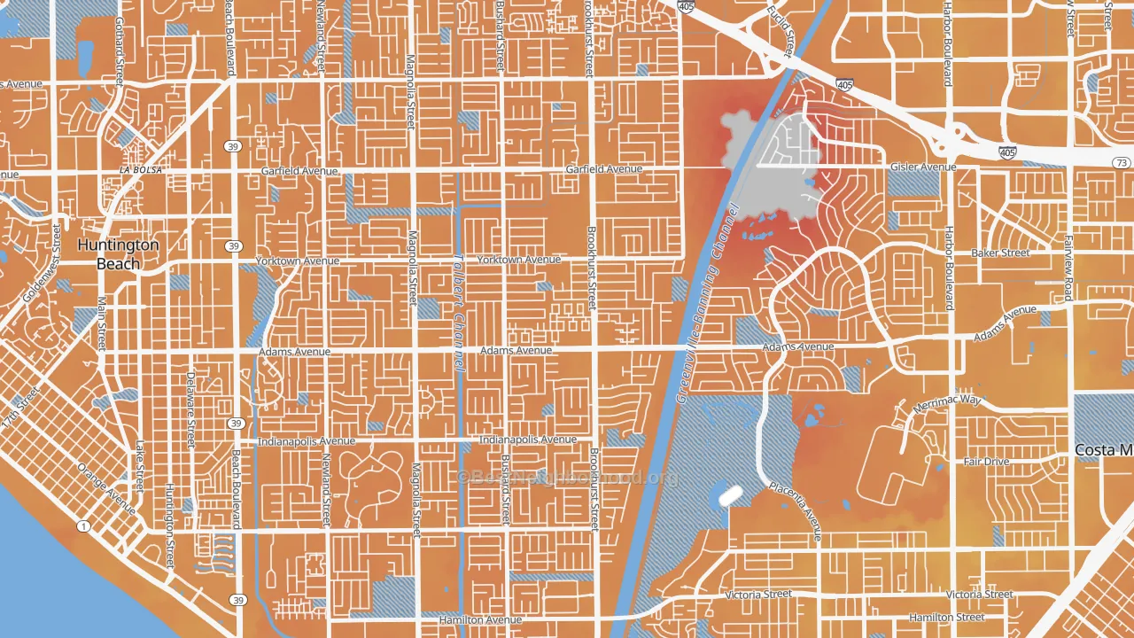 Transit Grade map of Adams, Huntington Beach, CA