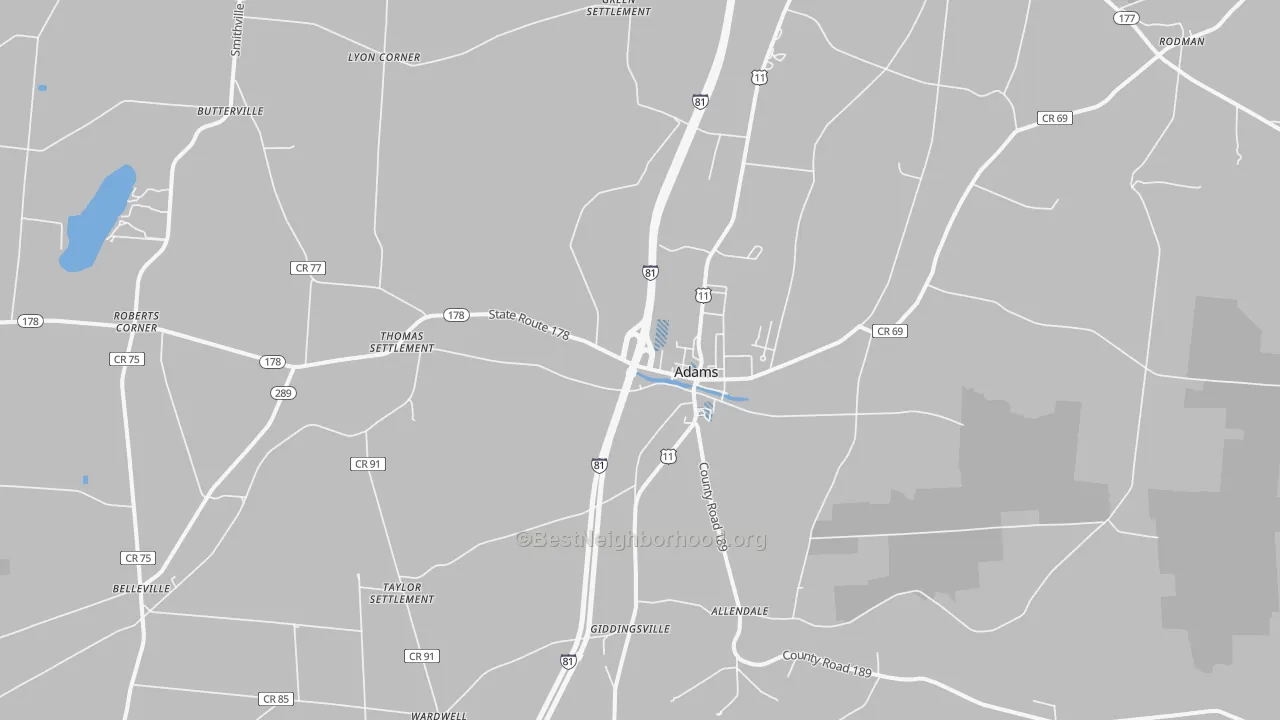 Transit Grade map of Adams, NY