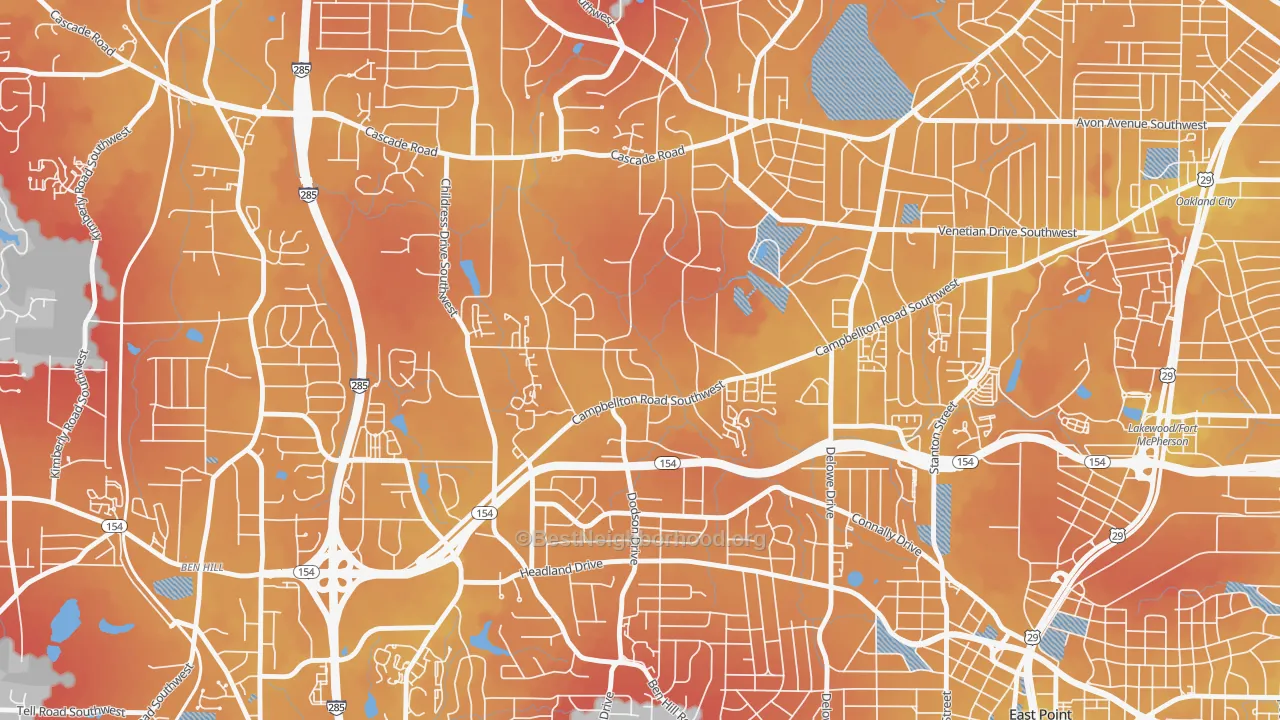 Transit Grade map of Adams Park, Atlanta, GA