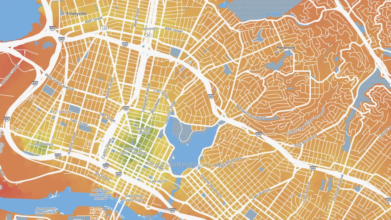 Transit Grade map of Adams Point, Oakland, CA