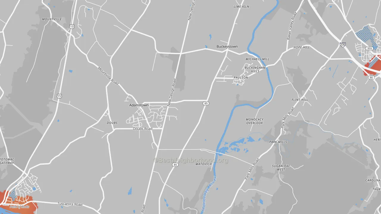 Transit Grade map of Adamstown, MD