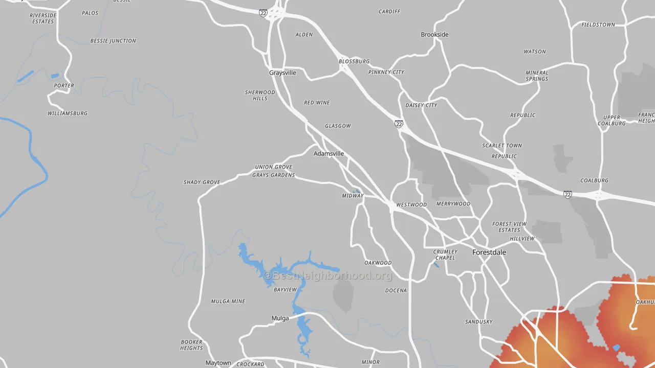 Transit Grade map of Adamsville, AL