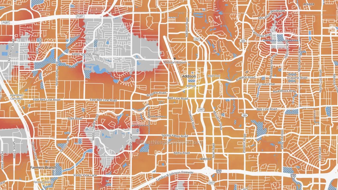 Transit Grade map of Addison, TX