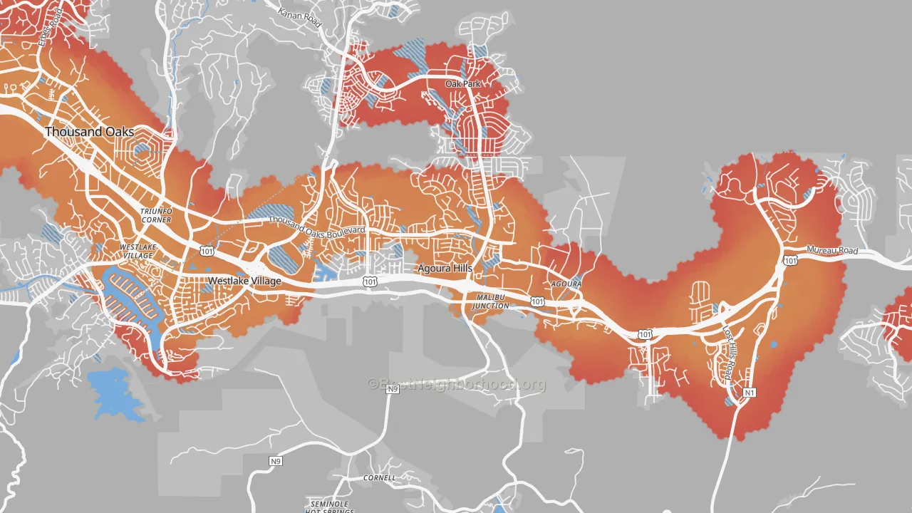 Transit Grade map of Agoura Hills, CA