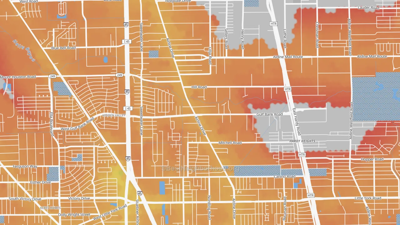 Transit Grade map of Airline, Houston, TX