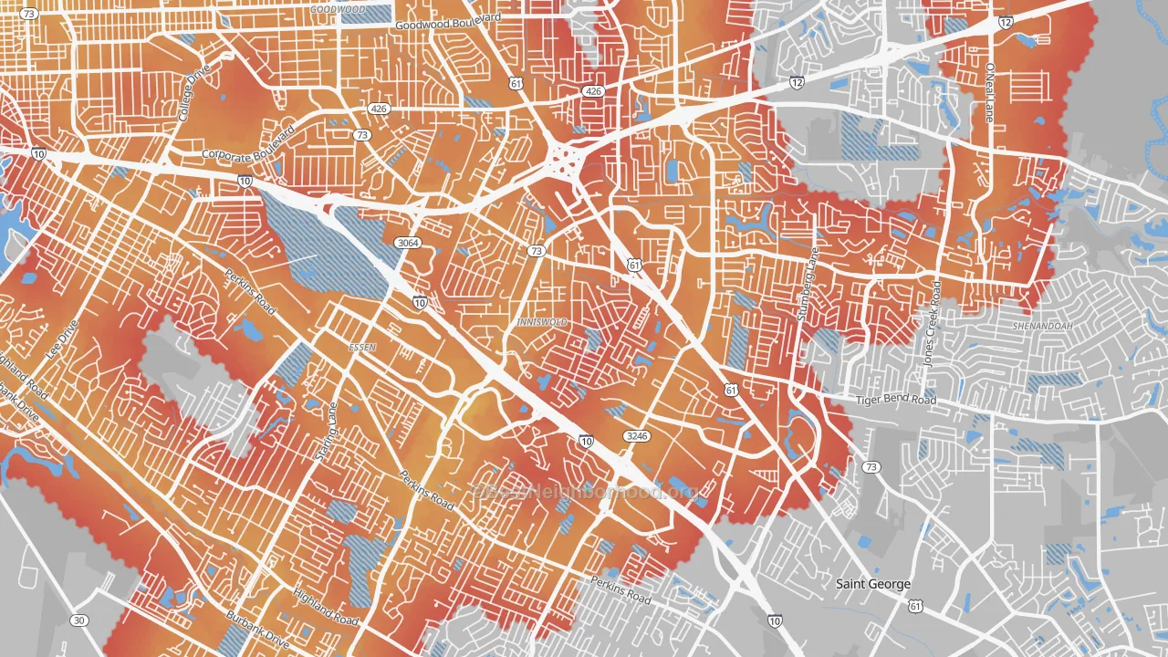 Transit Grade map of Airline-Jefferson, Baton Rouge, LA