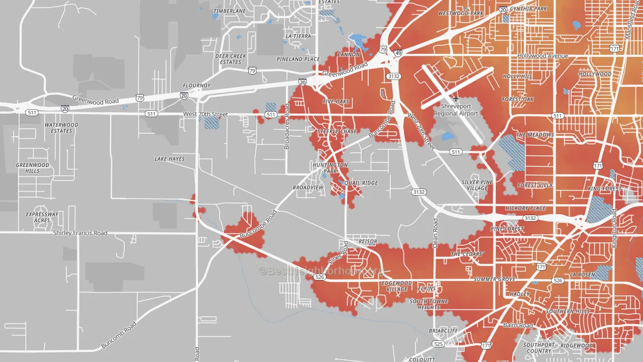 Transit Grade map of Airport-Pines Road, Shreveport, LA