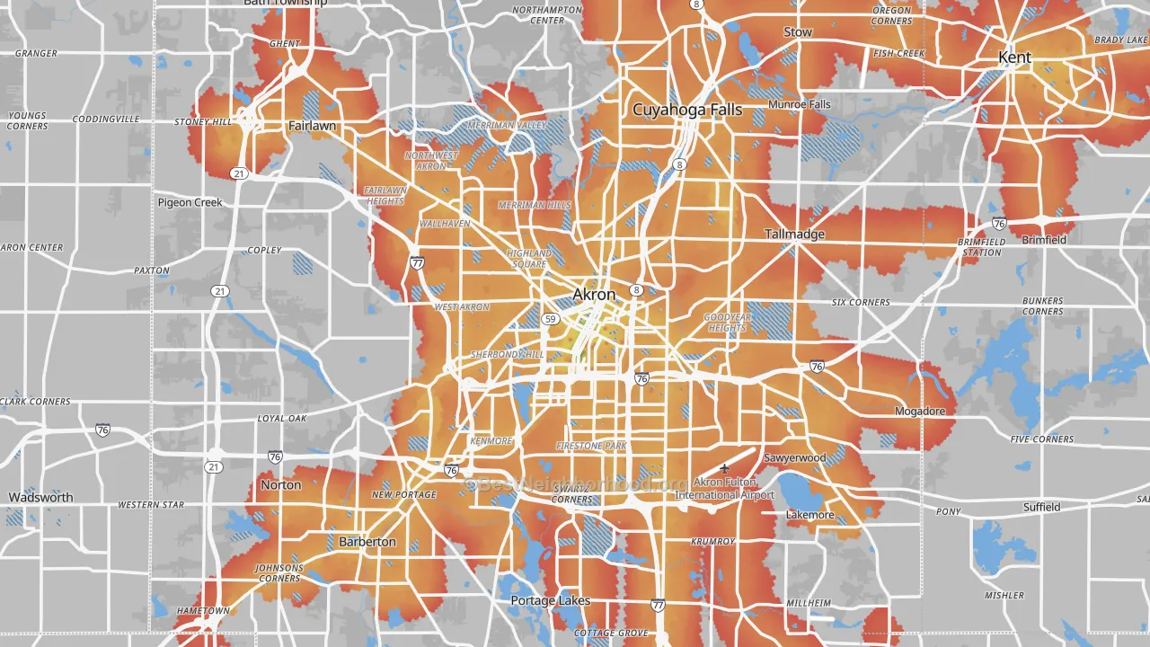 Transit Grade map of Akron, OH