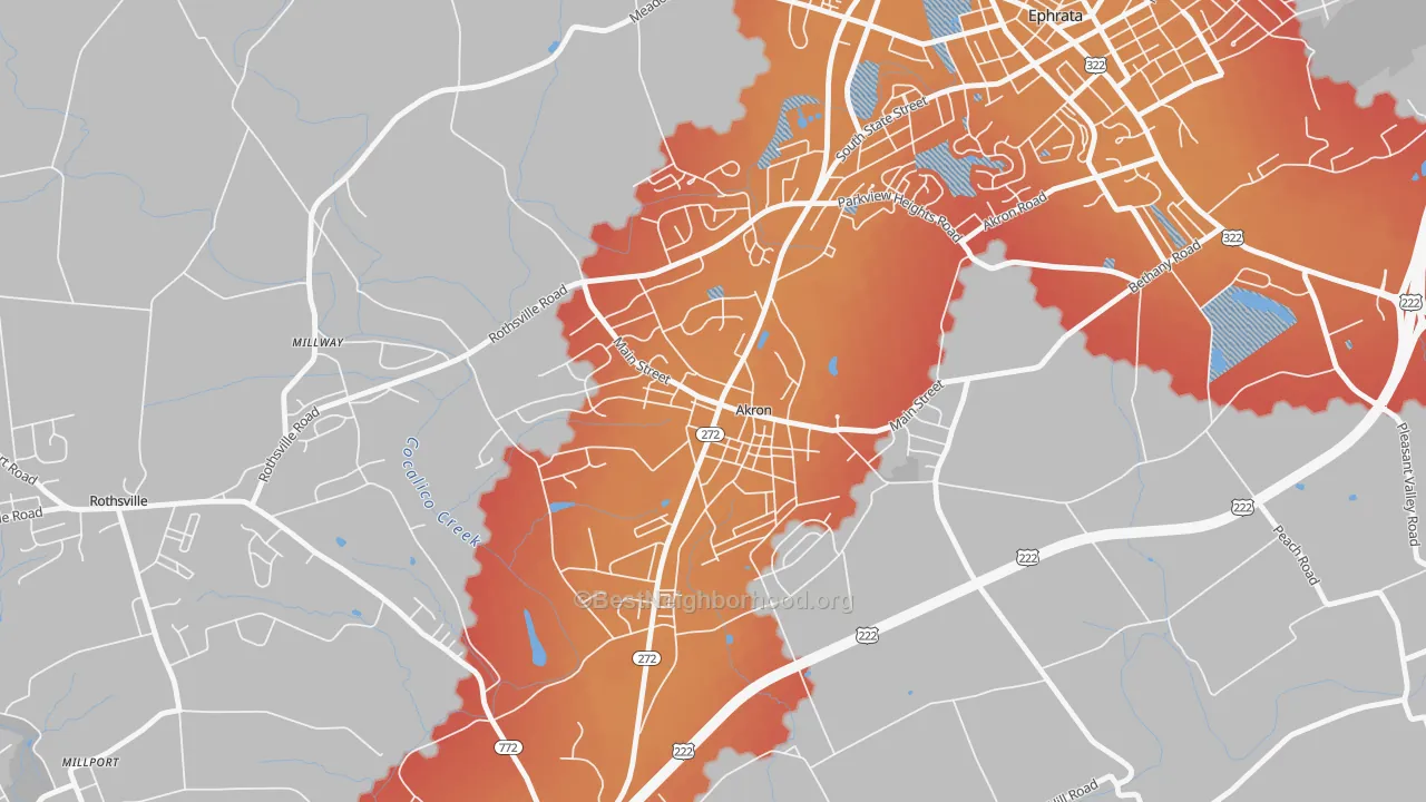Transit Grade map of Akron, PA