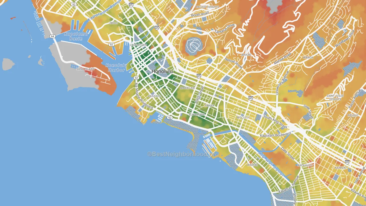 Transit Grade map of Ala Moana-Kakaako, Honolulu, HI