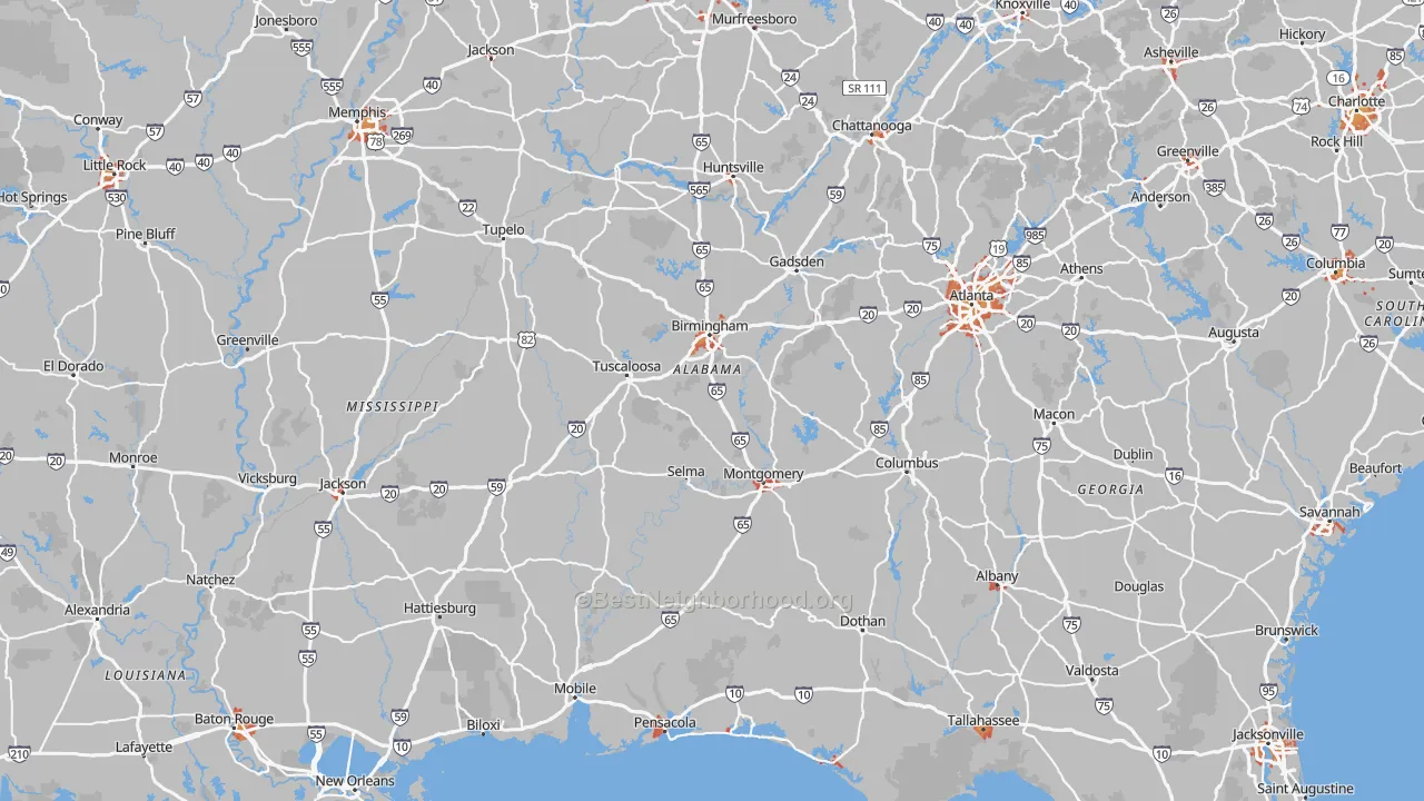 Transit Grade map of Alabama