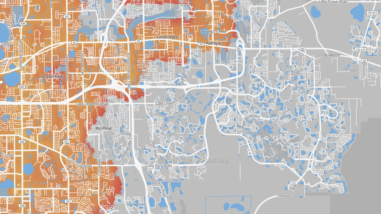 Transit Grade map of Alafaya, FL