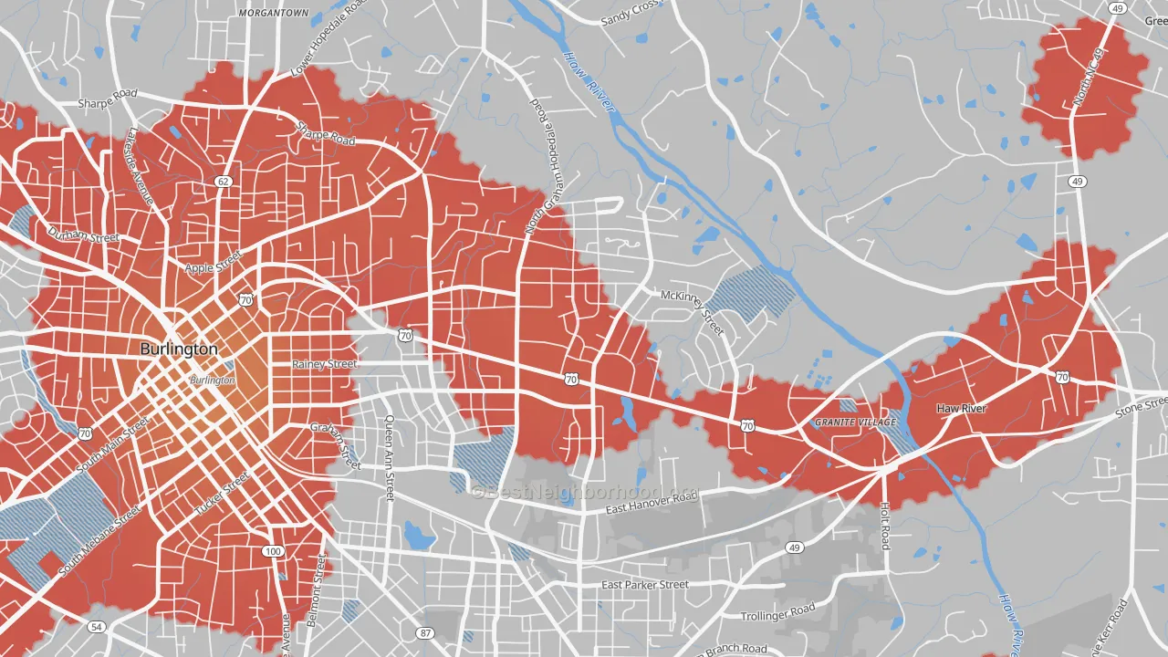 Transit Grade map of Alamance Hills, Burlington, NC