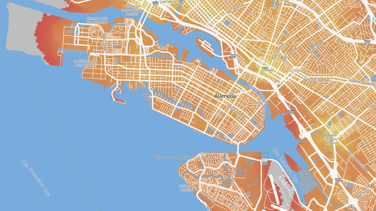 Transit Grade map of Alameda, CA